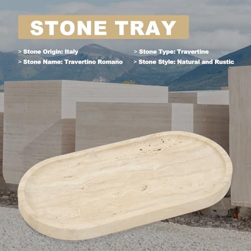 Koville Italian Travertine Tray, 12"x6" Vanity Decorative Marble Tray for Countertop, Catchall Tray for Perfume, Candles, Jewelry Dish Tray (Pack of 2) - Image 6