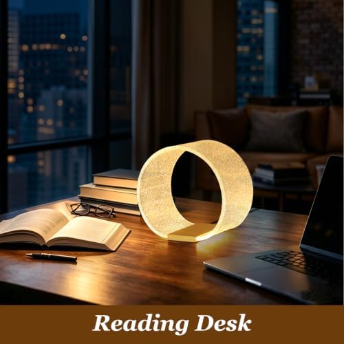 LED Small Table Lamp, Modern Minimalist Round Hollow Acrylic Nightstand Lamp, Warm Plug-in Desk Lamp for Bedroom Living Room Home Decor - Image 2