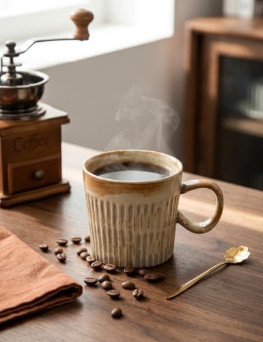 14oz Stoneware Coffee Mug, Chunky Handle Ceramic Cup for Home Office - Image 2