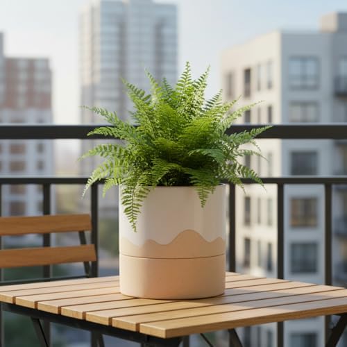 Nihow Ceramic Self Watering Plant Pot for Indoor Plants, 6 Inch,Cream White - Image 6