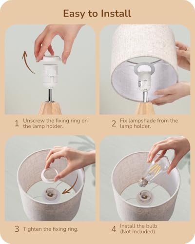 EDISHINE Small Table Lamp, Boho Bedside Lamp, Linen Fabric Shade, 14.2 Inch - Image 4
