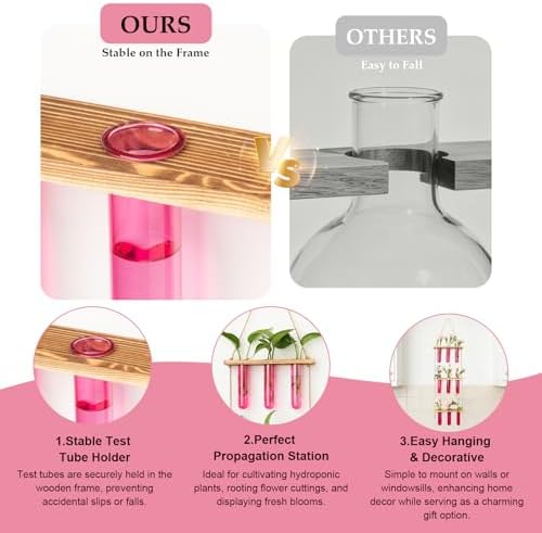 XXXFLOWER Wall Hanging Propagation Station with Wooden Stand Pink - Image 4