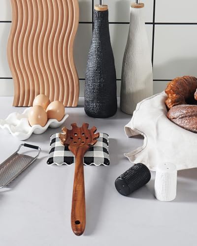 Ceramic Spoon Rest, Coffee Spoon Rest for Stove Top, Black Gingham - Image 5