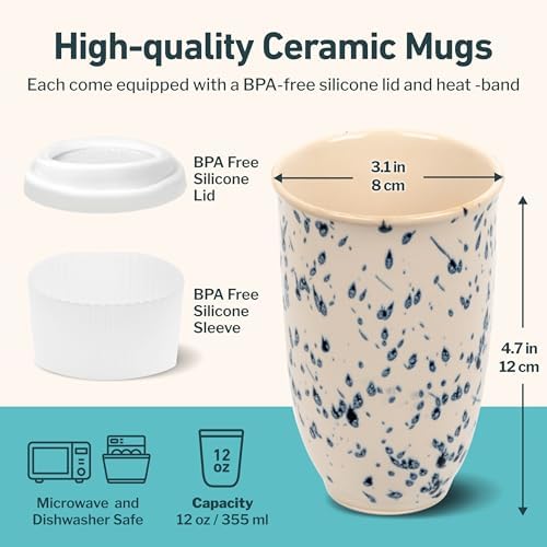 NOVA CERAMICS Travel Mug - Travel Size Mug – Reusable Coffee Mug Unique to Go Mug – Microwave & Dishwasher Safe Coffee White & Blue Tumbler - Gifts for Women Men Him Her – 12oz – Orchid - Image 3