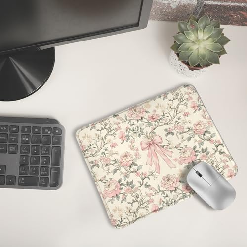 Vintage Pink Floral Mouse Pad, Coquette Girly Pink Bow Peony Flower Aesthetic Mouse Pads for Wireless Mouse Computers Laptop Desk Accessories, Preppy Girly Office Supplies, 9.5x7.9 Inch - Image 6
