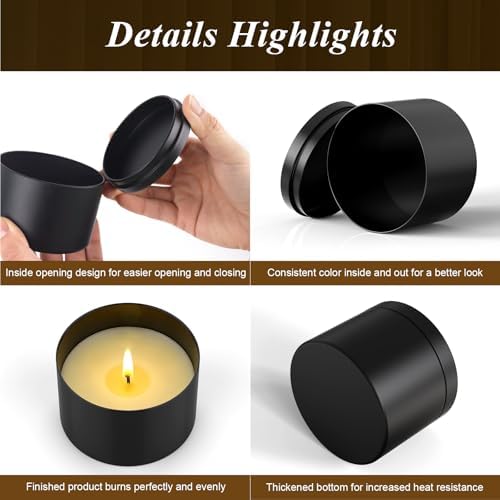 PCREGPAE 8OZ Black Candle Tins Cans with Lids and Wicks for Making Candles - Image 5