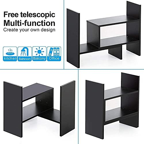 Sorfity Desktop Bookshelf Desk Storage Organizer Adjustable Wood Desktop Display Shelf Rack Counter Office Storage Rack Top Bookcase - Free Style Display Natural Stand Office Supplies Desk Organizer - Image 3