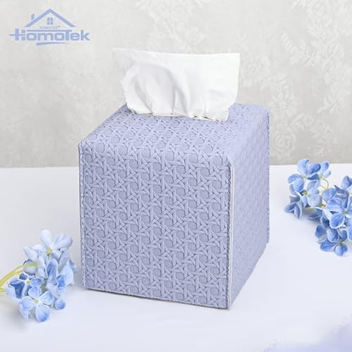 HOMOTEK 2 Pack Tissue Box Cover, Square PU Leather Tissue Holder, Decorative Facial Tissue Cube Paper Organizer Dispenser for Bathroom, Night Stands, Desk, Car 5X5X5'' - Rattan Weave,Lavenderpurple - Image 4