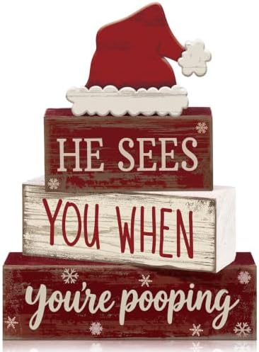 Moucuny 4 Pcs Christmas Bathroom Decorations, Funny Christmas Wooden Signs by Moucuny