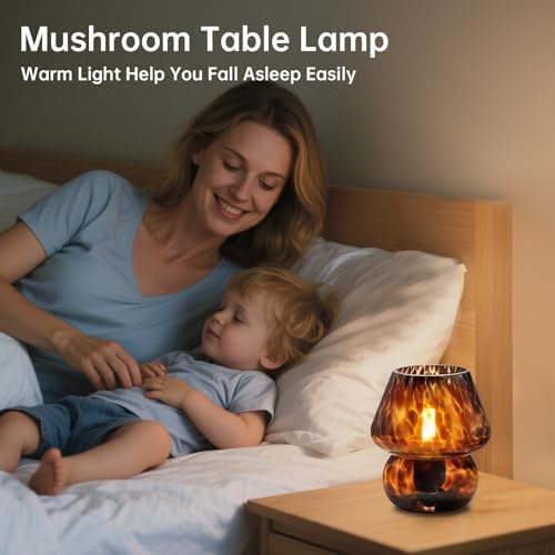 Dawnwake Mushroom Lamp Small Lamp Table Lamp for Bedroom, Desk Bedside Lamps for Living Room,Mushroom Decor Cute Mini Modern Mid Century Lamps for Night Stands,Aesthetic Home Decor (Flame Black) - Image 4