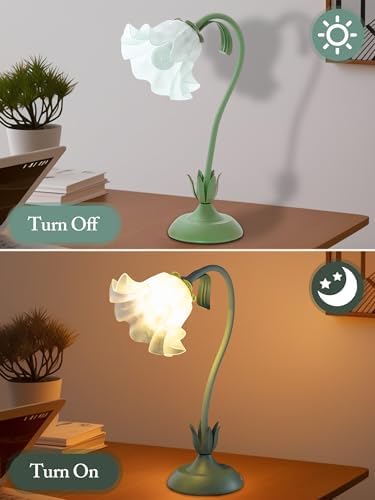 Flower Table Lamp, LED Reading Light Bedside Vintage Night Light (Green) - Image 6