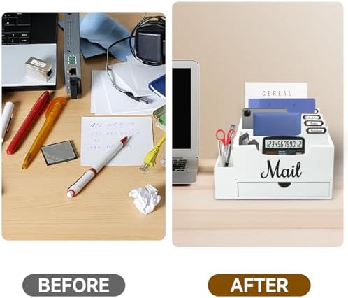 Wood Desk Organizer, Mail Organizer Countertop with 2 Pen Holders - Image 6