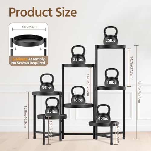 LASZOLA Plant Stand Indoor with 10 Inch Large Metal Tray, 7 Tier Black - Image 3