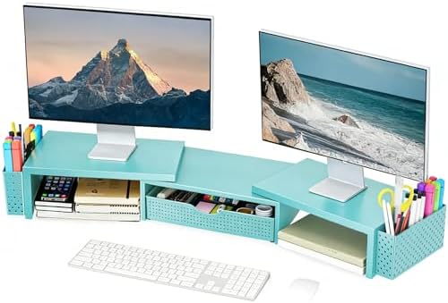 Spacrea Dual Monitor Stand Riser with Drawer and 2 Pen Holders by Spacrea