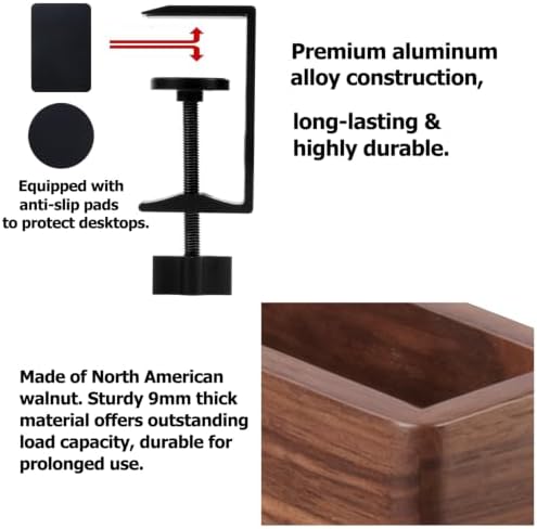 Clamp-on Desk Side Storage Rack,Wooden Side Desk Organizer Walnut - Image 6