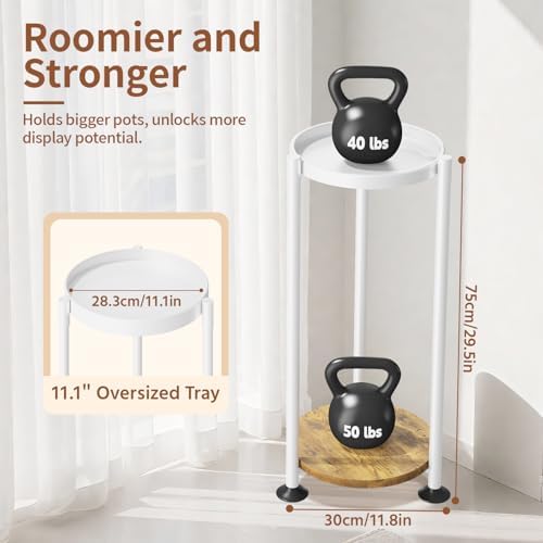 LASZOLA Plant Stand Tall Flower Holder for Indoor Corner, 2 Tier White - Image 2