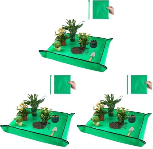 39.5" X 31.5" Large Repotting Mat for Indoor Plants Transplanting and Dirt Control Portable Potting Tray Plant Gifts for Plant Lovers Gardening Gifts for Women & Men (Pack of 3) by FocusonGardeningProjects