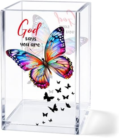Butterfly Acrylic Pen Holder Cup, Christian Inspirational Desk Decor, Religious Pencil Holder Organizer, Birthday Gift for Women, Mom, Sister, Friend, Coworker by Unknown