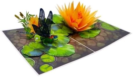 3D Pop-Up Lotus & Dragonfly Greeting Card – Handmade Floral Nature Card for Birthday, Mother’s Day, Thank You & Special Occasions F57