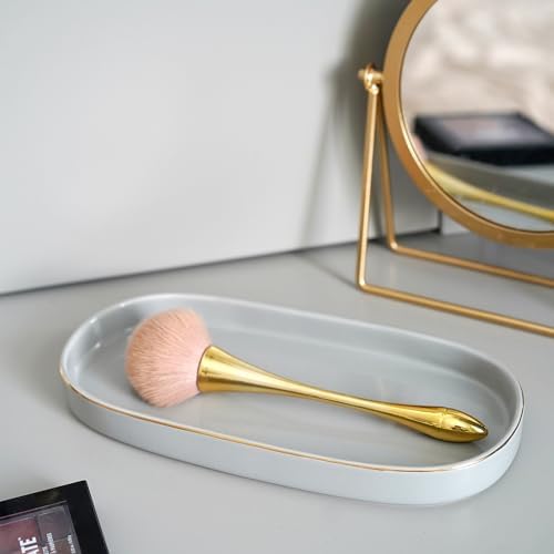 10x5 Bathroom Vanity Tray, Oval Ceramic Decorative Perfume Candle Tray for Bathroom/Kitchen Counter, Grey - Image 3
