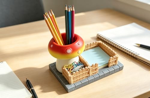 Mushroom Desk Organizer Resin 3 Compartments Pen Holder Cute Office Desk Accessories with Sticky Note Paperclip Holder for Home School Office Decor - Image 5
