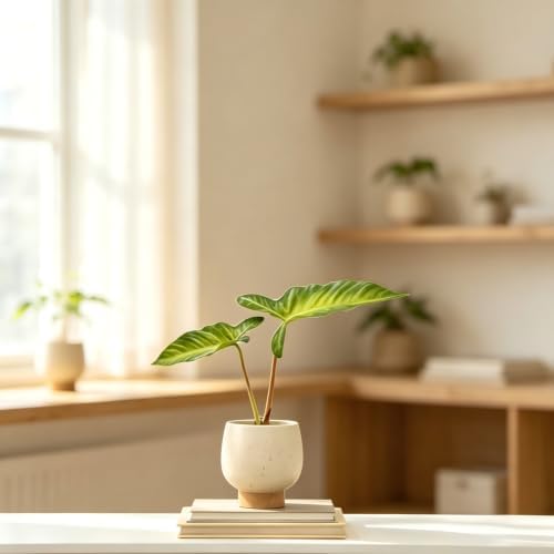5.5 Inch Cream Speckled Ceramic Planter Pot, Indoor Plant Pot with Tan Base for Home Decor - Image 5