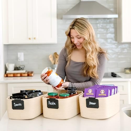 NaturalCozy 13.5”x8.5”x5.5” Storage Baskets for Shelves 3 Pack | Cotton Rope Woven Small Baskets for Organizing | Small Storage Bins for Nursery, Bathroom, Closet, Cube Shelf, Decorative, Gift - Image 5