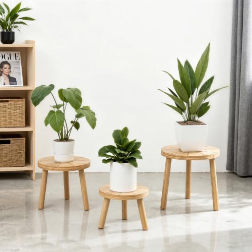 Delma Wood Plant Stands 3-Pack Indoor, Plant Stool, Light Brown - Image 7