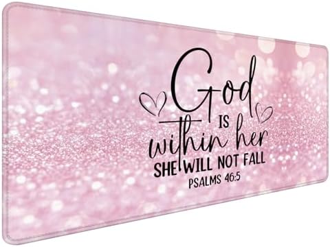 Pink Christian Mouse Pad 31.5x15.7inch, God is Within Her She Will Not Fall Bible Verse Mouse Pad for Wireless Mouse Computers Laptop Desk Accessories, Christian Gifts for Women by Unknown