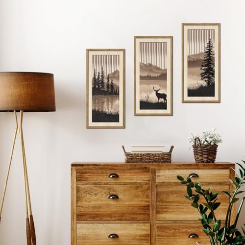 HPNIUB 3PCS Jungle Animals Wall Decor,Rustic Mountain Forest Wooden Sign for Living Room,Silhouette Abstract Deer Pine Tree Hanging Wood Plaque Wall Art Nature Wall Sculpture for Home Office(8x16Inch) - Image 3