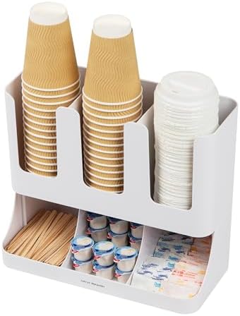 Mind Reader Cup and Condiment Station, 13 Inch Countertop Coffee Bar Organizer with 6 Compartments, Storage Caddy for Cups, Lids and Packets, Plastic, White - Image 5