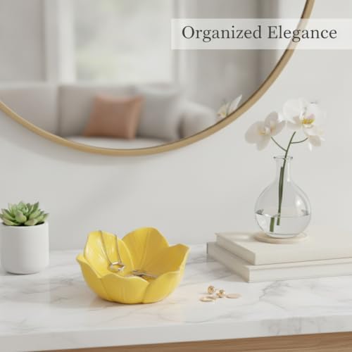 Ceramic Decorative Tray for Vanity and Desk, Small Storage Organizer for Jewelry Keys Coins, Compact Catchall Dish with Raised Edges (1 PC) - Image 3