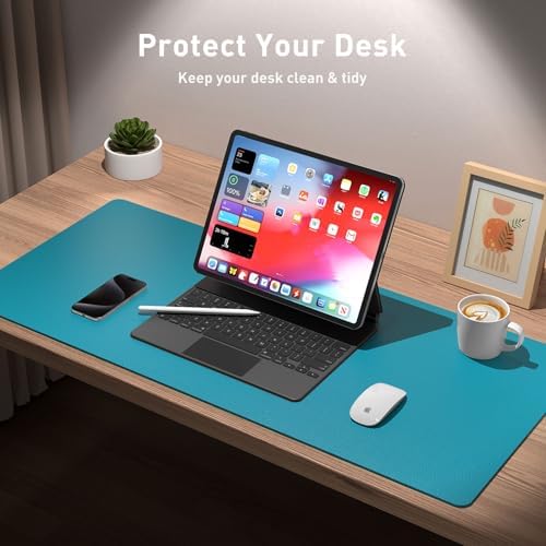 Aothia Leather Desk Pad Protector, Mouse Pad, Office Desk Mat, Non-Slip PU Leather Desk Blotter, Laptop Desk Pad, Waterproof Desk Writing Pad for Office and Home (Turquoise,36" x 17") - Image 3