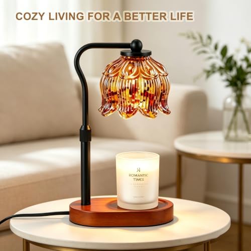Briever Flower Candle Warmer Lamp, Adjustable Height Electric Candle Lamp with Timer & Dimmer, Wooden Base Wax Warmer, Christmas Birthday Housewarming Gifts for Women Mom, Walnut-Tortoiseshell - Image 6