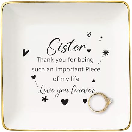 Sisters Gift-Important Piece of My Life-Thank You Gift for Sister,Sister-in-Law Female,Bestie,BFF,Best Friend Gift-Wedding Thanksgiving Birthday Christmas Gifts-Jewelry Tray Trinket Holder Ring Dish by NZY
