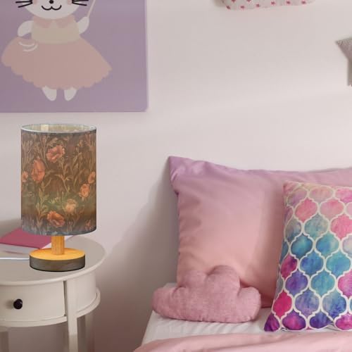 Black Crow Moody Flowers Vintage Bedside Table Lamps with USB Port for Bedroom Lamp Accent Table Lamp Small Nightstand Lamp Sturdy Linen Shade Wooden Base Decorative Lamps for Kids|Reading|Dorm|Home - Image 5