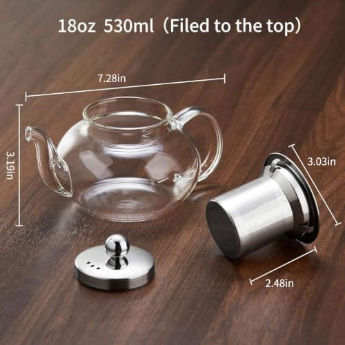 DOPUDO Small Glass Teapot with Infuser, 18 oz 530ml Borosilicate Tea Kettle - Image 3