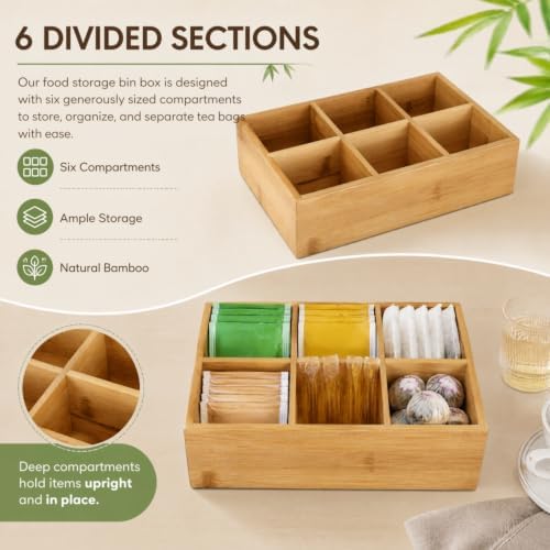 Dicunoy 2 Pack Bamboo Tea Bag Organizers, Wood Tea Bag Storage for Drawers with 6 Roomy Compartments, Sturdy Tea Chest Boxes for Shelf, Coffee Station, Sugar Packet, Sweeteners, Small Packets - Image 4