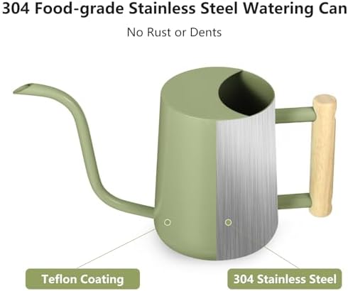 Watering Can Indoor Plants, 35oz Small Indoor Stainless Steel Metal Watering Can Modern Decorative Watering Pot with Long Spout for Indoor House Plant Bonsai Garden Flowers (Sage Green) - Image 5