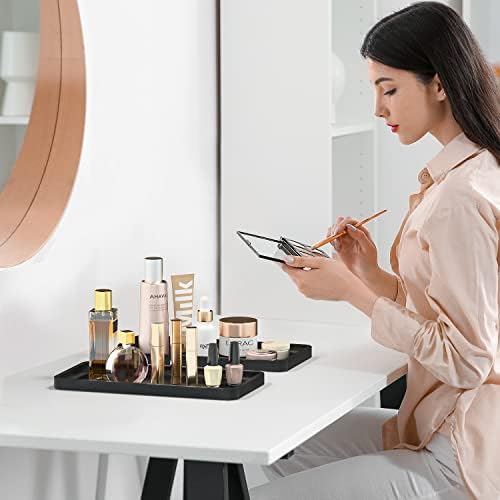 Weenson Bathroom Vanity Trays for Countertop Toiletries Decor Candle Perfume Makeup, Kitchen Tray for Soap Dispenser Spice Salt Oil, Black Tray for Toilet Tank Nightstand Coffee Set of 2 - Image 4