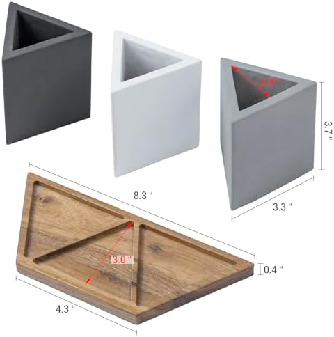MyGift Modern Concrete Desk Organizer Set with 3 Triangular Gray-Tone Pen Holders and Acacia Wood Tray, 4-Piece Office Storage Solution for Pens, Pencils, and Supplies - Image 5