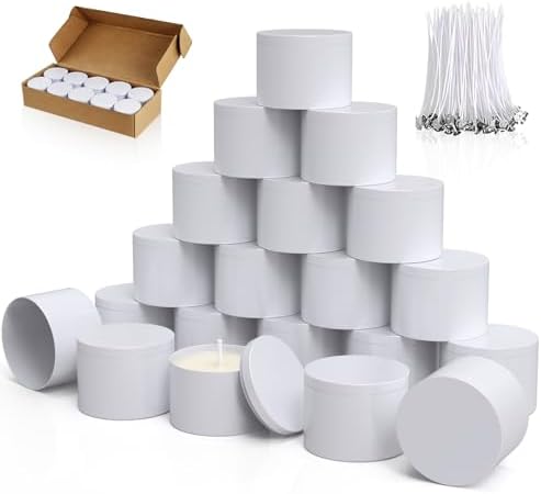 PCREGPAE 8OZ White Candle Tins Cans with Lids and Wicks for Making Candles by Unknown