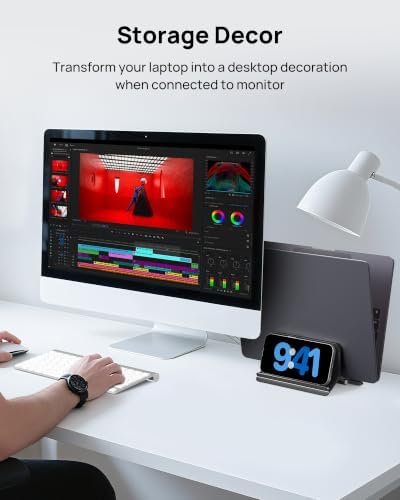 SODI Vertical Laptop Stand Holder for Desk Compatible with MacBook Air, MacBook Pro Stand Vertical Aluminum Up to 17 inch, Gravity Auto-Lock Cooling, 3-in-1 Space Saving Desk Organizer Accessories - Image 3