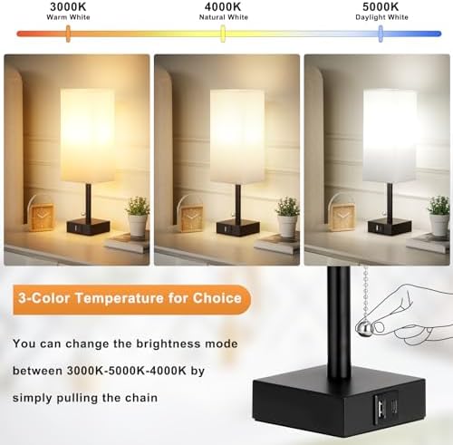 Set of 2 White Bedside Table Lamps for Bedroom - Nightstand Lamp, USB C+A - Image 2
