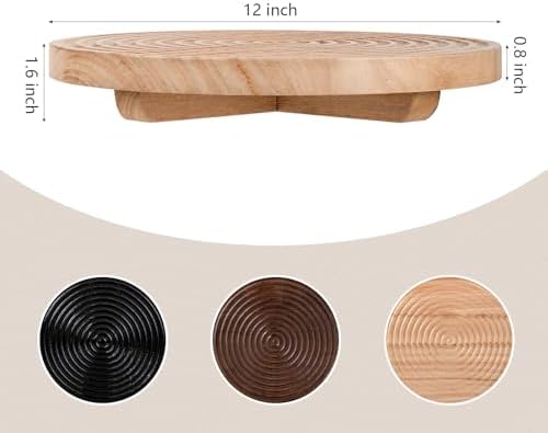 Round Decorative Tray Farmhouse Bathroom Decor Wood Riser, 12" Burlywood - Image 3