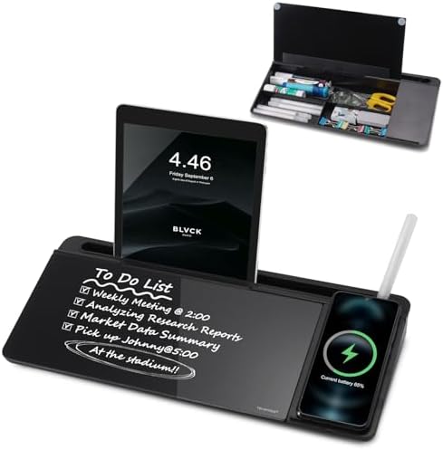 Small Glass Desktop Whiteboard Dry-Erase-Board - Computer Keyboard Stand with Wireless Charger White Board Surface Pad with Drawer, Desk Organizers with Accessories for Office, Home, School Supplies by TSJOFFICE-WipeCleanThinkGreenWorkSmart