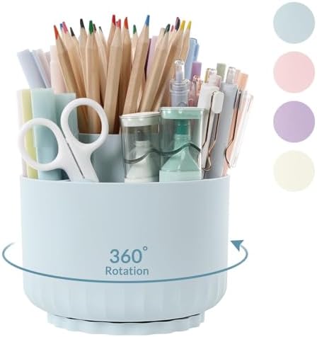 SKYDUE 360 Degree Rotating Desk Organizer, Dual-Purpose Pencil Pen Holder for Desk, Rotating Pencil Cup with 5 Slots, Office Supplies, Desk Decor for Office, School, Home by SKYDUE