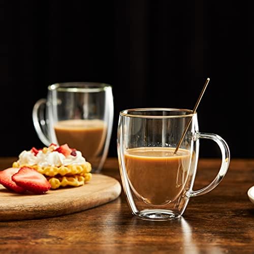 MEWAY 12oz/2 PACK Coffee Mugs,Clear Glass Double Wall Cup with handle for Coffee, Tea, Latte, Cappuccino (12 oz，2) - Image 4
