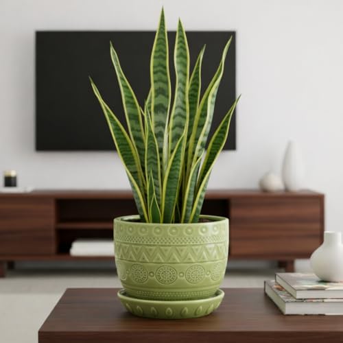 G EPGardening Ceramic Plant Pot, 5.5 Inch, Green - Image 2