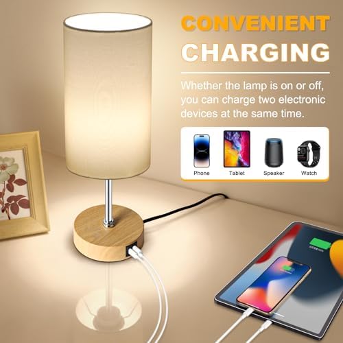 Unicozin Table Lamp with Wood Grain Base, 3 CCT 3000K/4500K/6500K & RGB Color Changing, Stepless Dimmable Small Bedside Lamp for Reading, Ambience Nightstand Light for Home Decor Party, White Shade - Image 6
